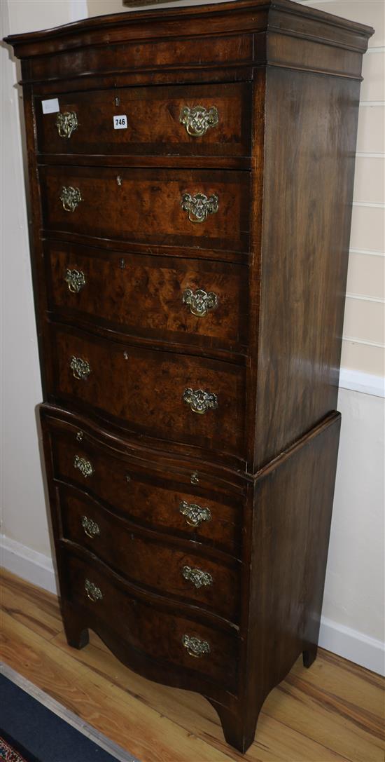 A 20th century burr walnut tallboy, H.158cm